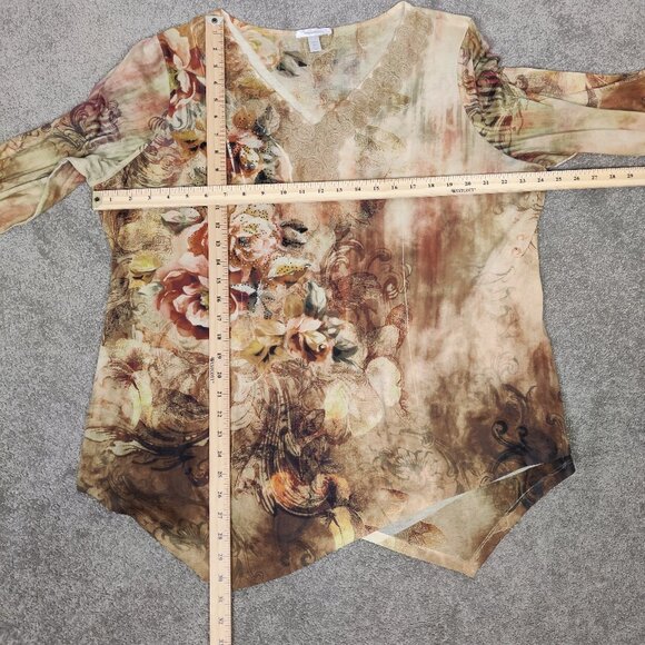 Dressbarn Women's Blouse Size 2X Beige Flowered Jeweled Cord Embroidery Y2K Chic - Picture 9 of 11